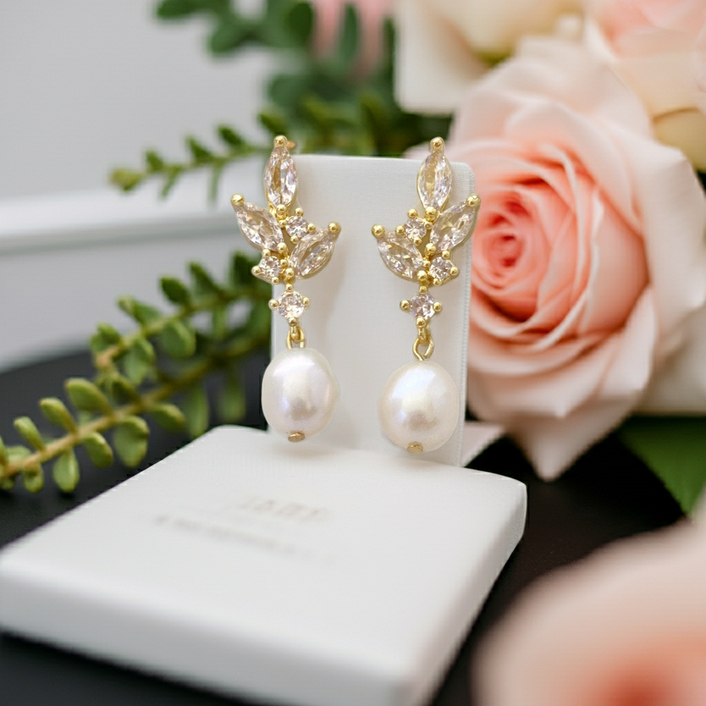 Pear Cut Natural Pearl Drop Earrings Classic Wedding Earrings