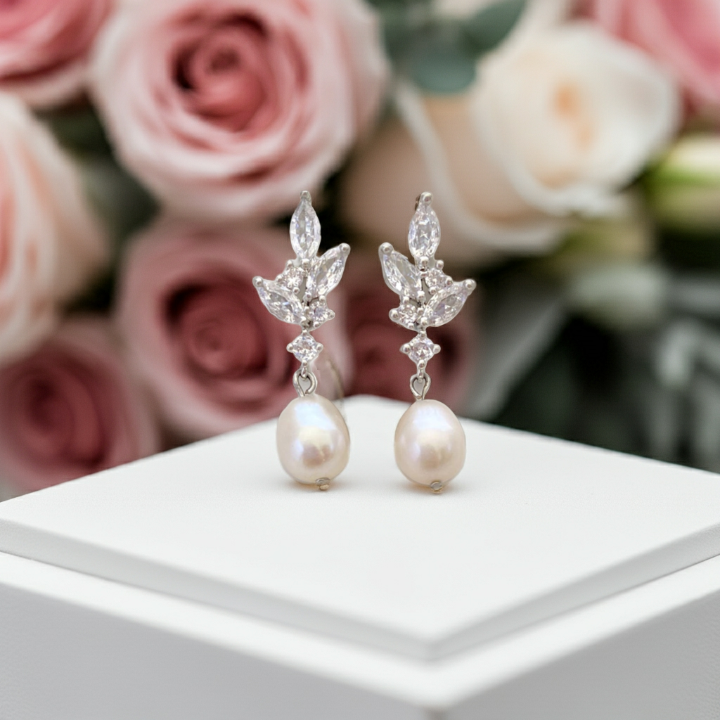 Pear Cut Natural Pearl Drop Earrings Classic Wedding Earrings
