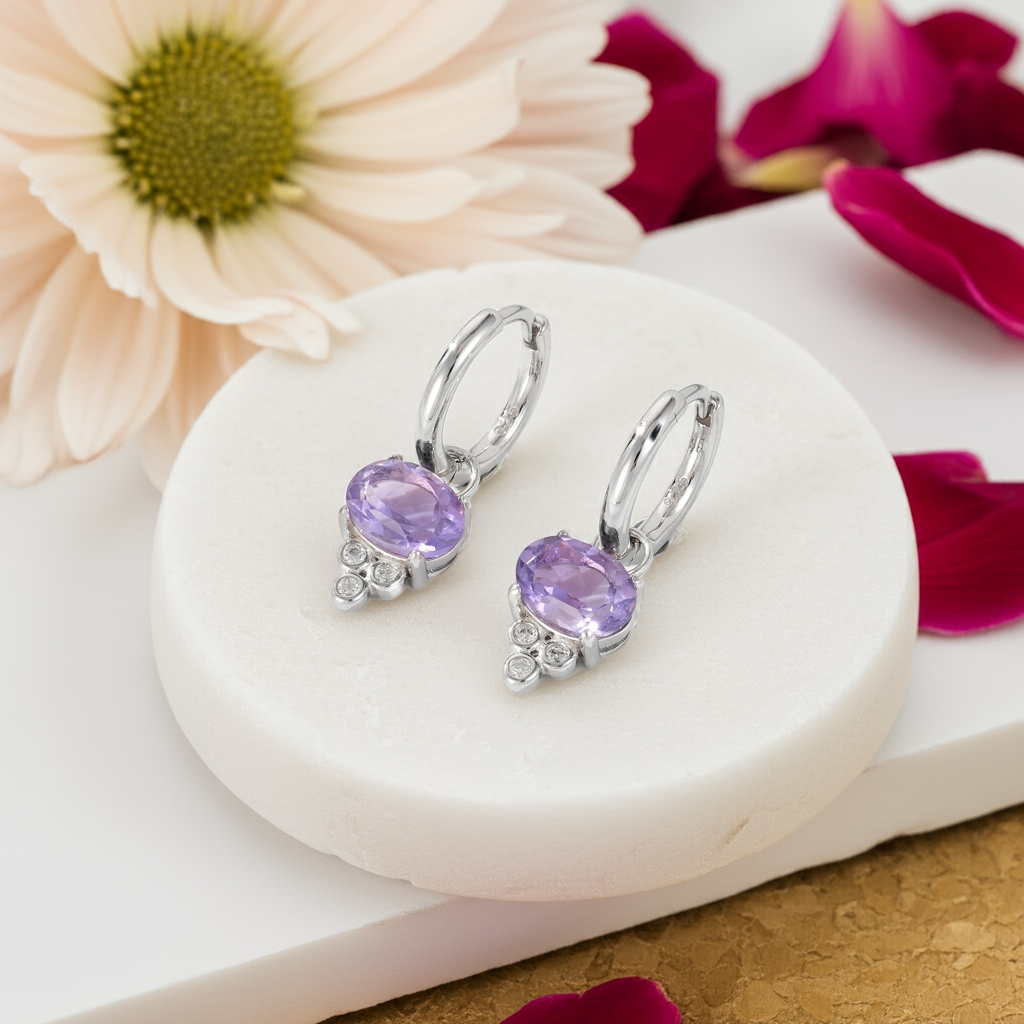 Oval Cut Amethyst Classic Minimalist Drop Earrings