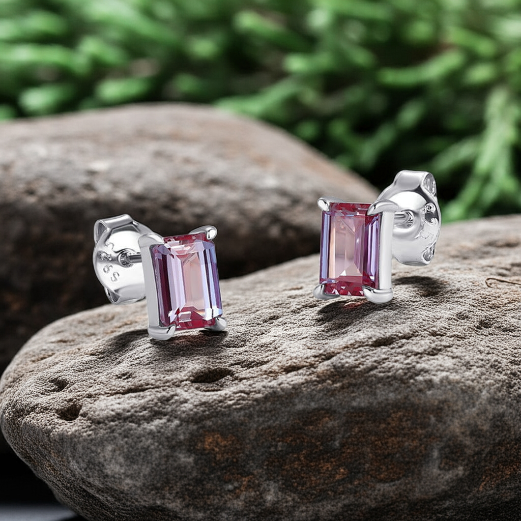 Emerald Cut Alexandrite Solitaire Classic Stud Earrings