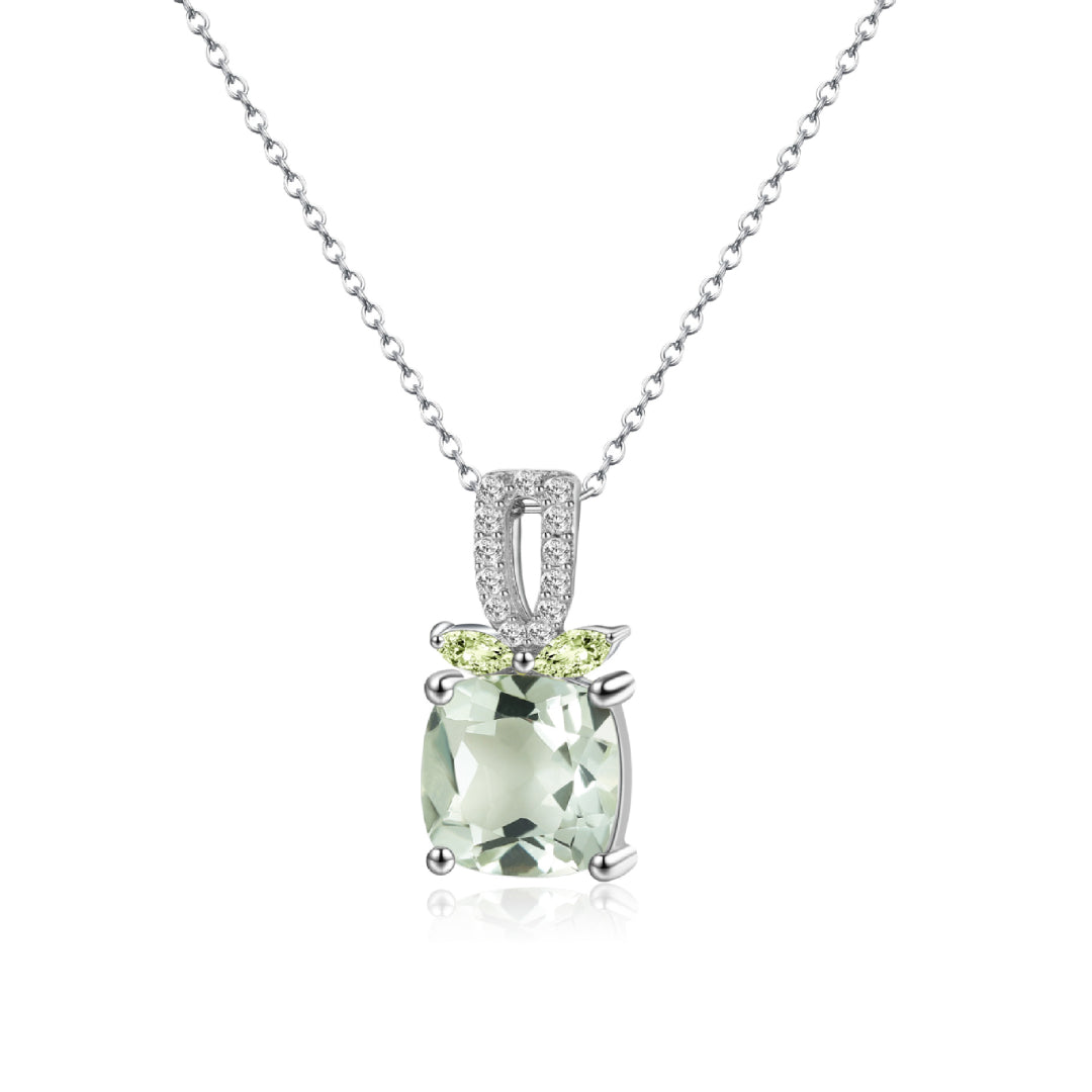Faye - Cushion Cut Natural Green Amethyst Minimalist Classic Necklace