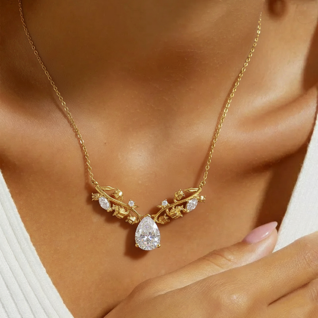 Josephine Pear Cut  Moissanite Nature Necklace