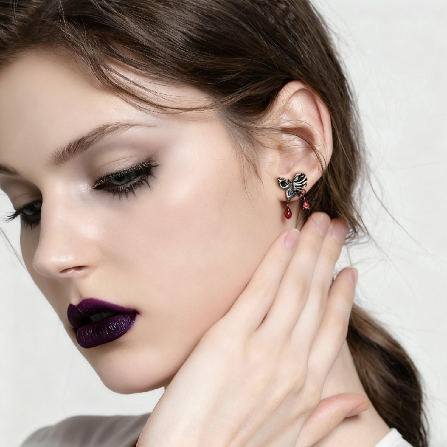 Gothic Skull Butterfly Cubic Zirconia Earrings Unique Choices Black Gold Plated Earrings