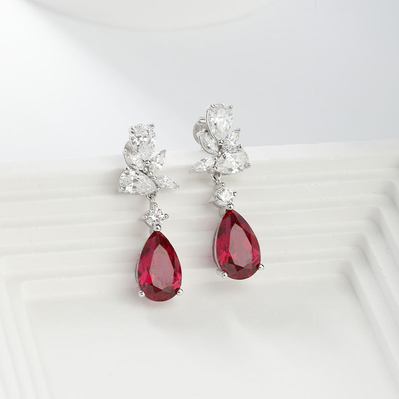 10K/14K 3ct Pear Cut Lab Ruby & Moissanite Drop Earrings Unique Choices Wedding Earrings
