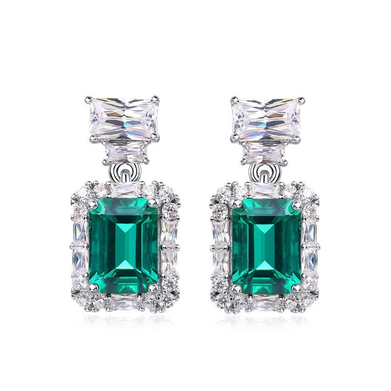 Emerald Cut Lab Emerald Halo Drop Earrings