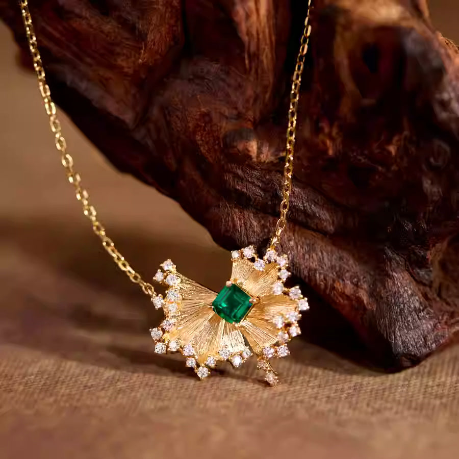 Leonard-Princess Cut Emerald Unique Necklace