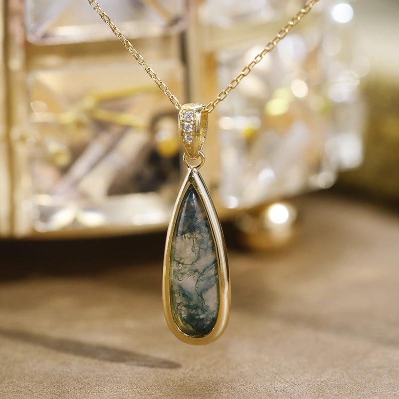 Willow - Drop Cut Moss Agate Classic Necklace Pendant
