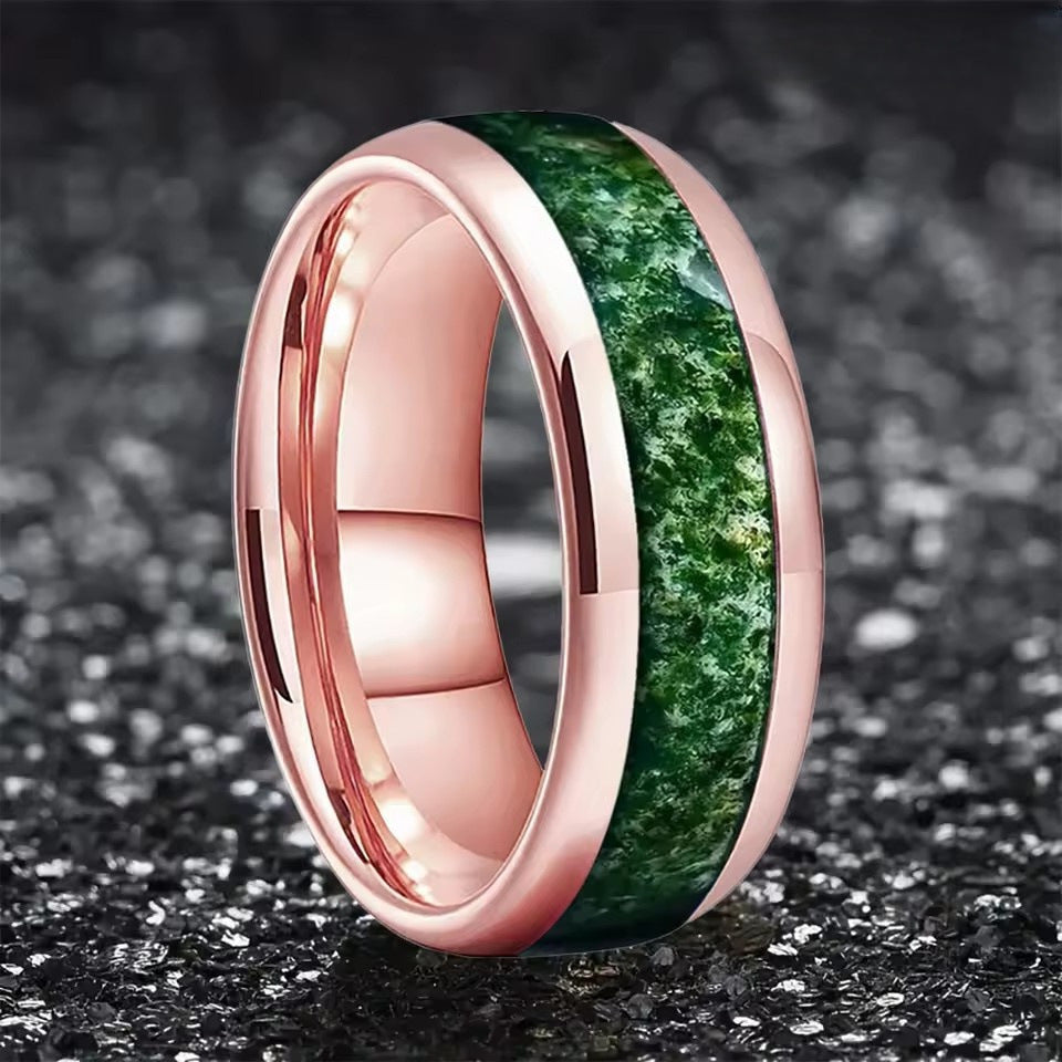 'BiAura' Two-Tone Polished Dome Moss Agate Green Men Band
