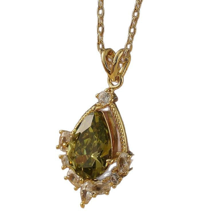 Cordelia - Pear Cut Green Peridot Vintage Necklace