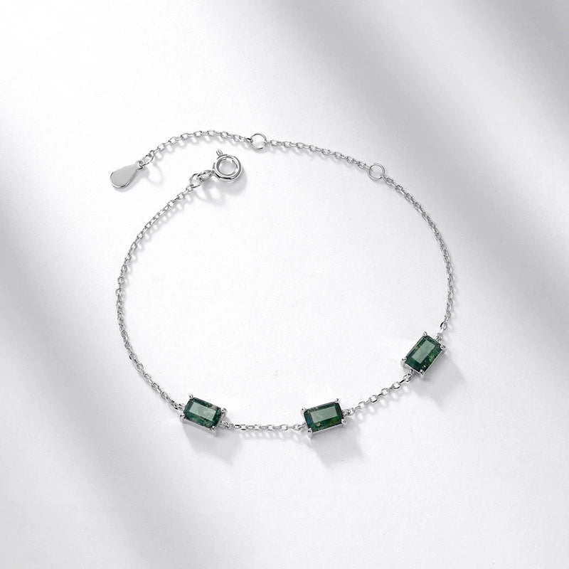 "Sylva" - Emerald Cut Moss Agate Classic Bracelet