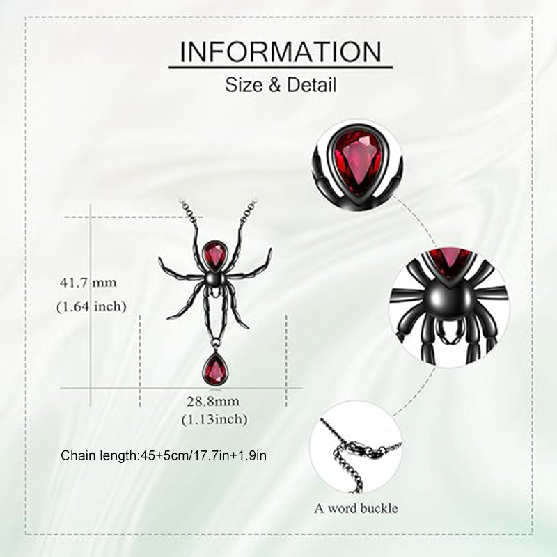 Pear Cut Onyx Dark Aesthetics Black Spider  With Zircon Unique Gothic Design Pendant