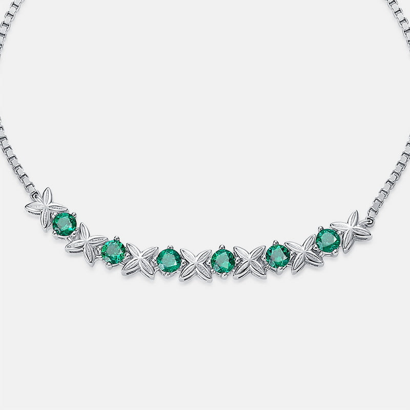 "Leafy Gleam" - Round Cut Emerald Nature Inspired Bracelet