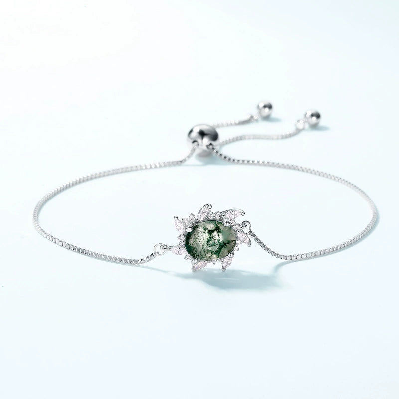 "Aven" - Oval Cut Moss Agate Nature Bracelet