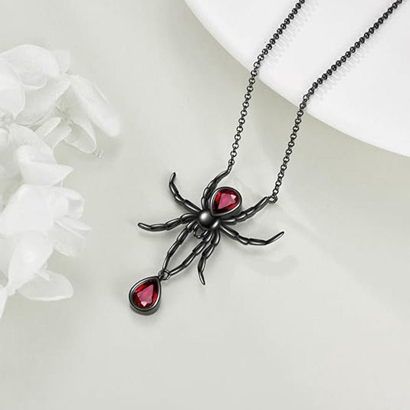 Pear Cut Onyx Dark Aesthetics Black Spider  With Zircon Unique Gothic Design Pendant