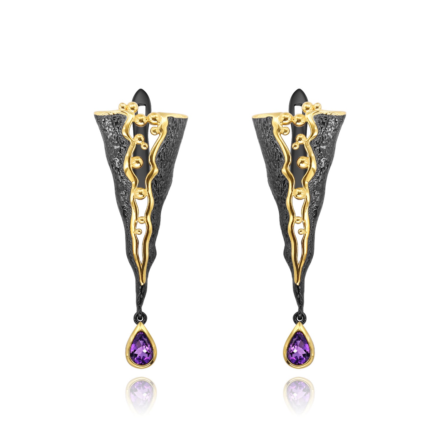 Pear Cut Natural Amethyst Italian Craft Vintage Earrings Gothic Earrings
