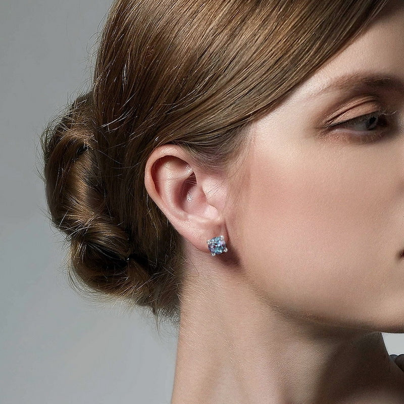 Round Cut Alexandrite Solitaire Minimalist Classic Stud Earrings