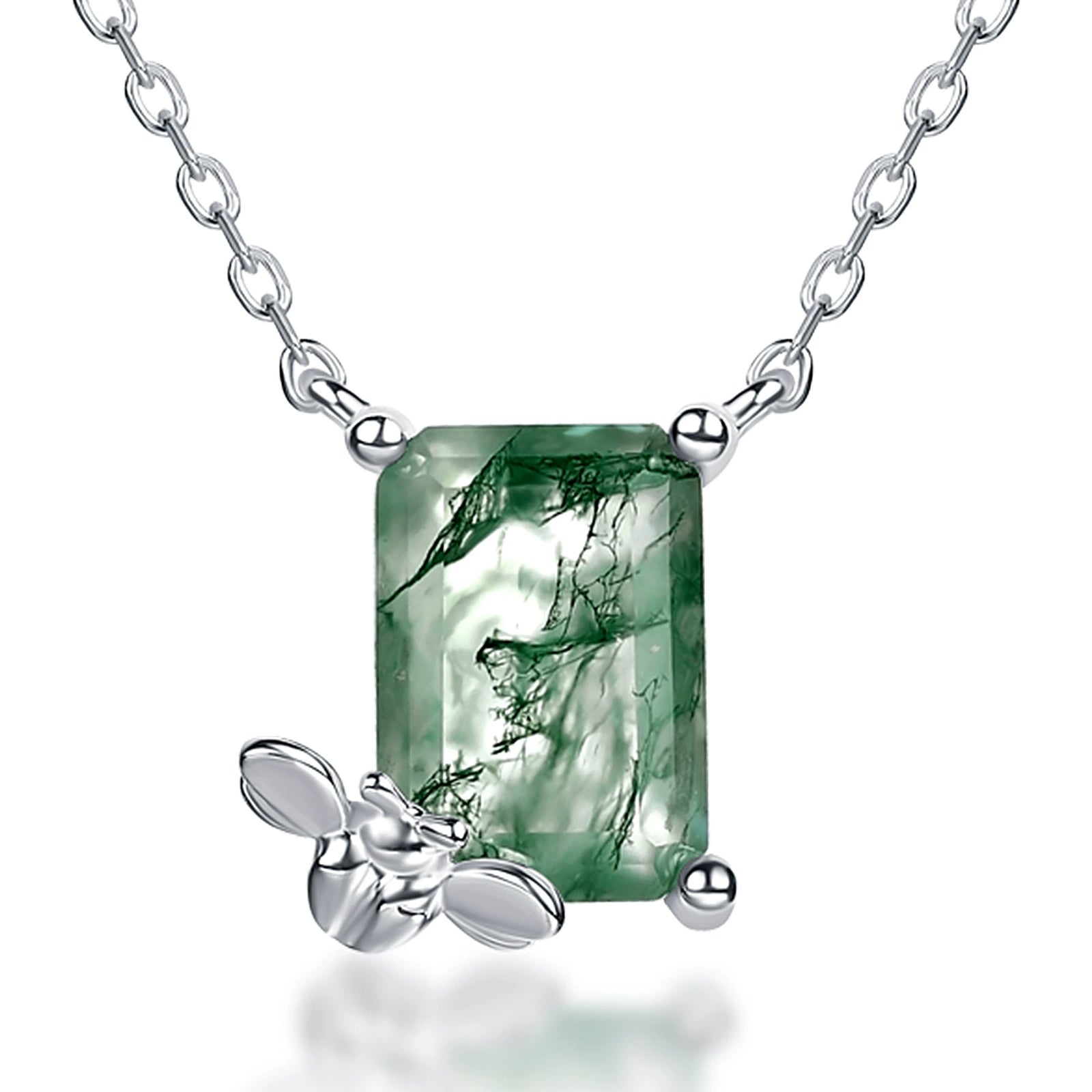Astra Emerald Cut Moss Agate Nature Necklace