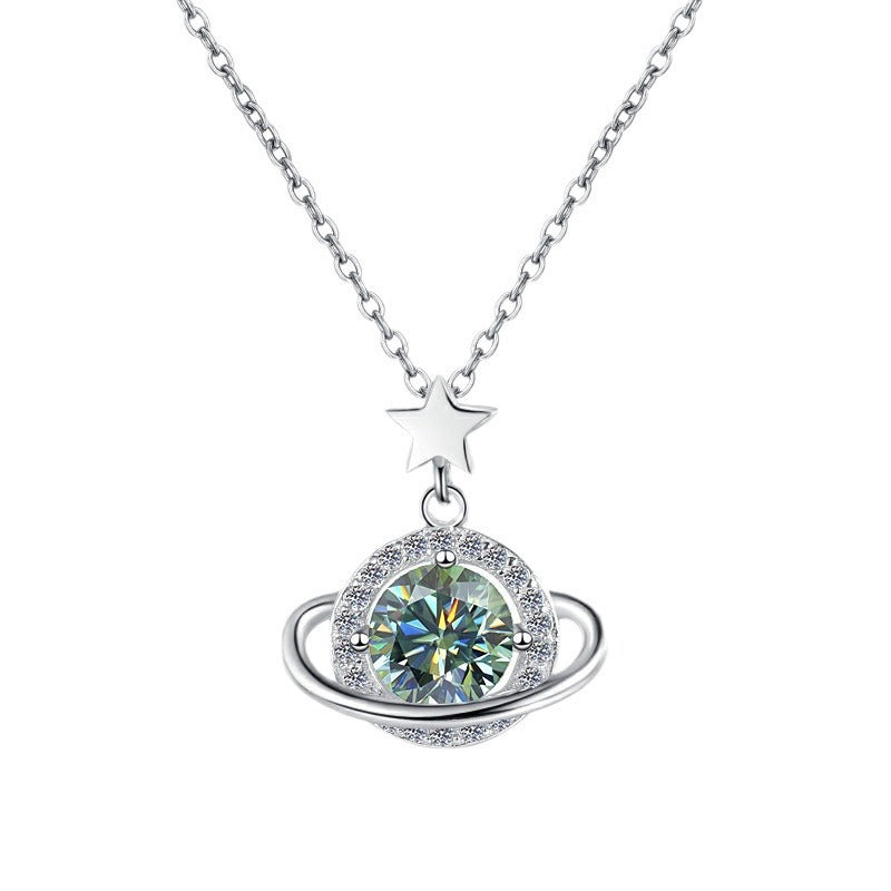 Cosmia - Round Cut Green Moissanite Galaxy Necklace