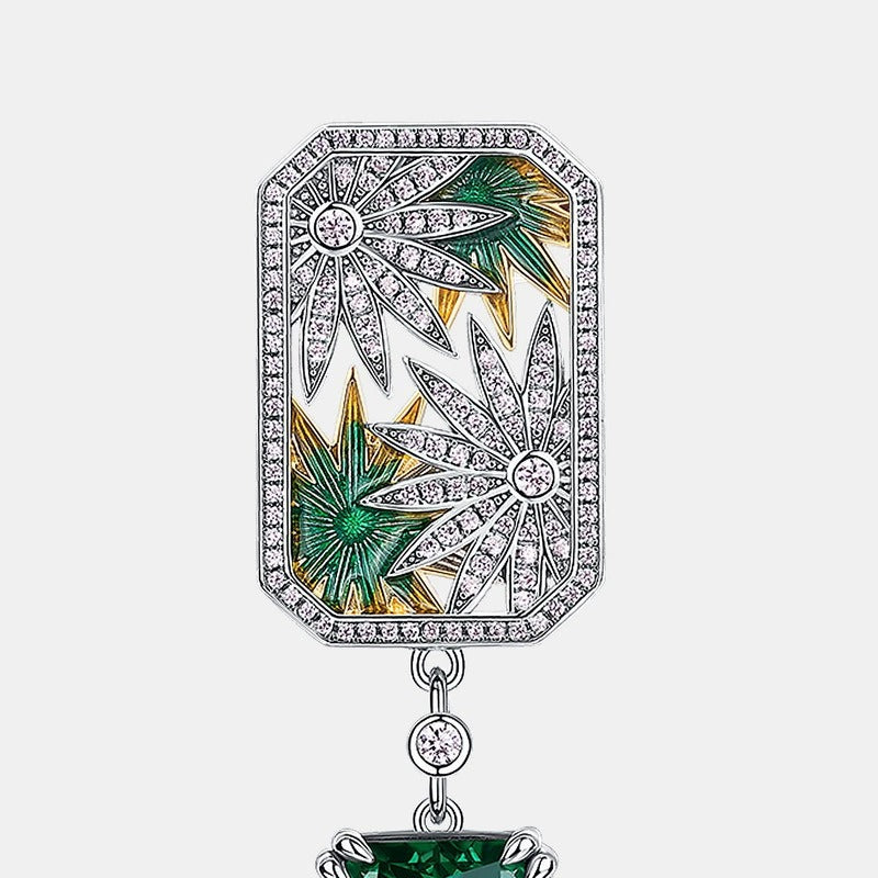 Emerald Cut Green High Carbon Zircon Unique Drop Earrings