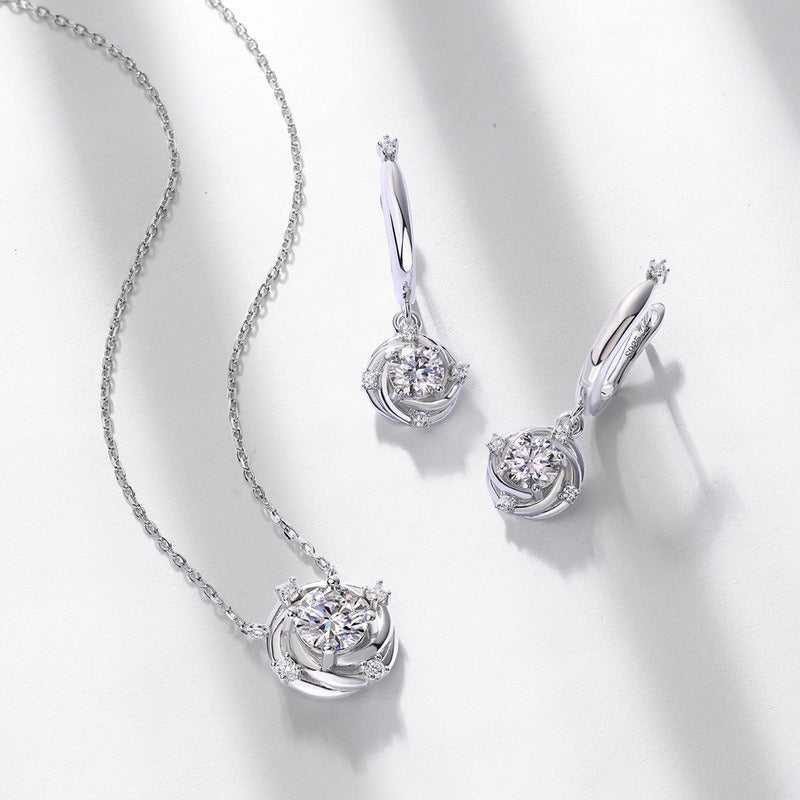 Round Cut Moissanite Nature Inspired Drop Earrings