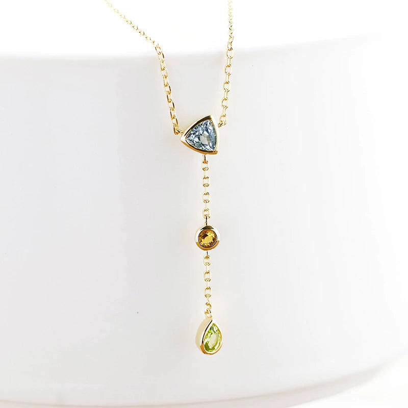 Seraphina -  Pear Cut Aquamarine Citrine and Green Peridot Layered and Elegant Classic Necklace
