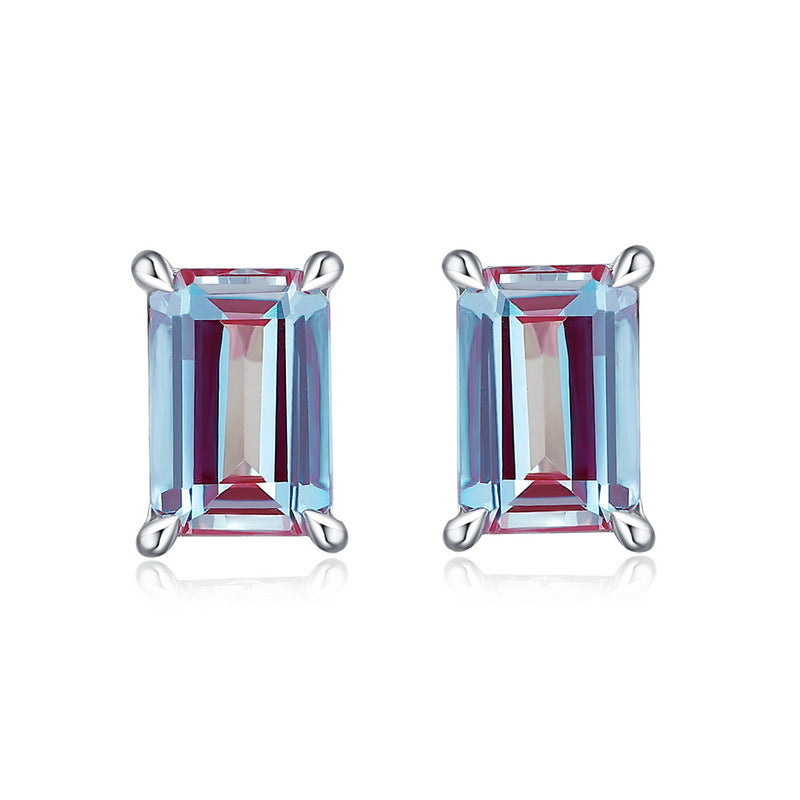Emerald Cut Alexandrite Solitaire Classic Stud Earrings