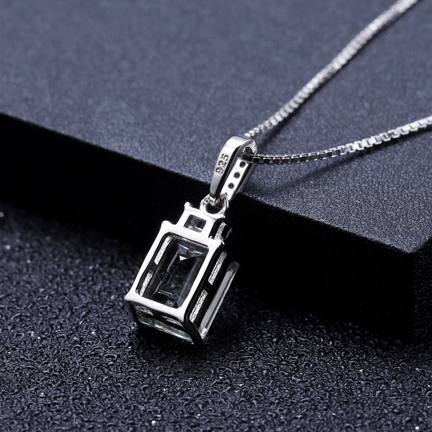 AquaCrest- Emerald Cut Natural Green Amethyst Minimalist Classic Necklace