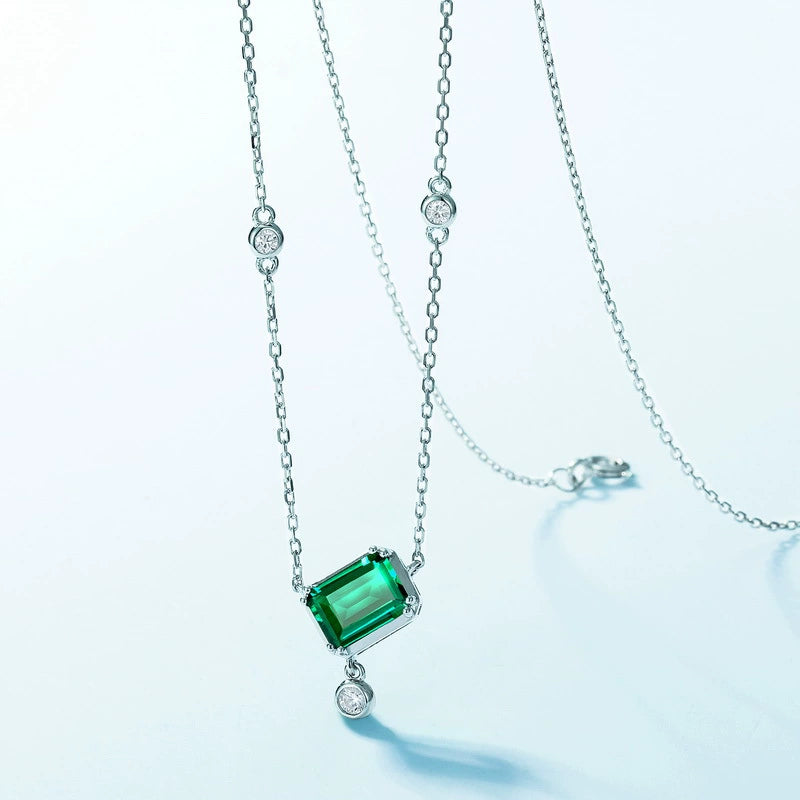 Edith-Emerald Cut Emerald Classic Necklace