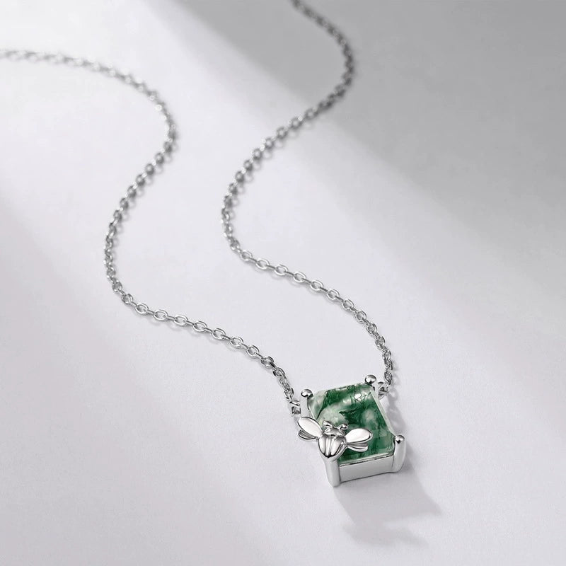 Astra Emerald Cut Moss Agate Nature Necklace