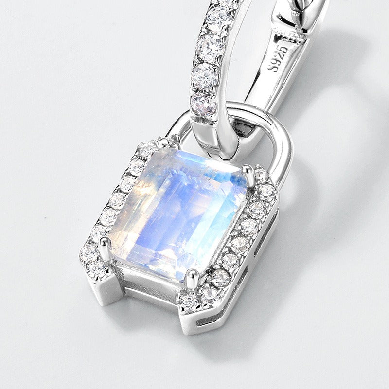 Emerald Cut Blue Moonstone Unique Drop Earrings