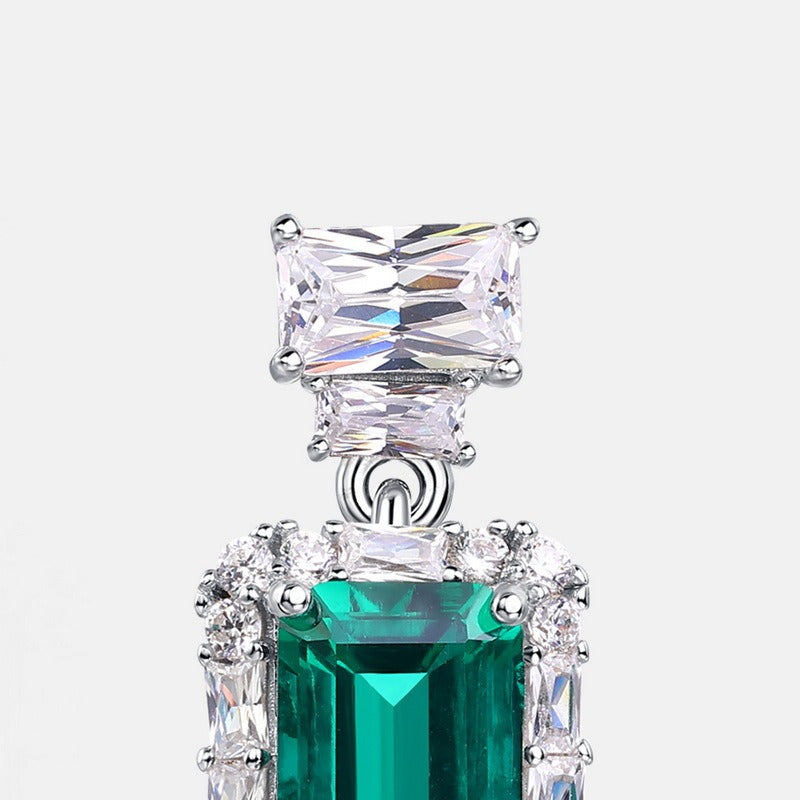 Emerald Cut Lab Emerald Halo Drop Earrings