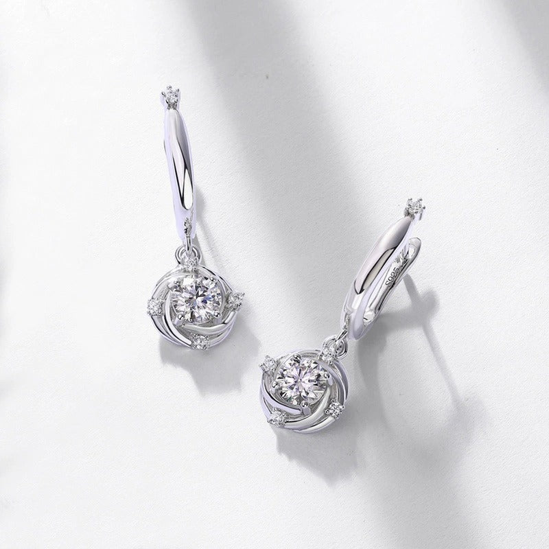 Round Cut Moissanite Nature Inspired Drop Earrings