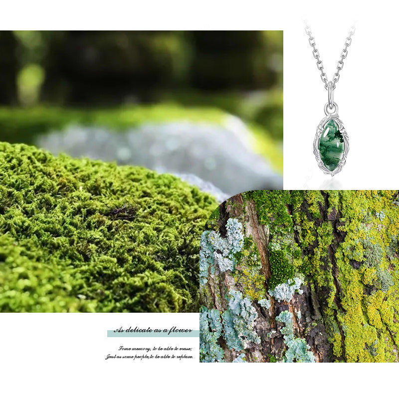 'Everolive' Green Moss Agate Olive Branch Nature Pendant Necklace