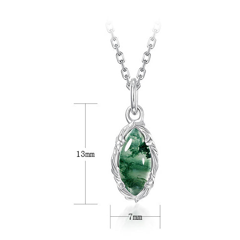 'Everolive' Green Moss Agate Olive Branch Nature Pendant Necklace