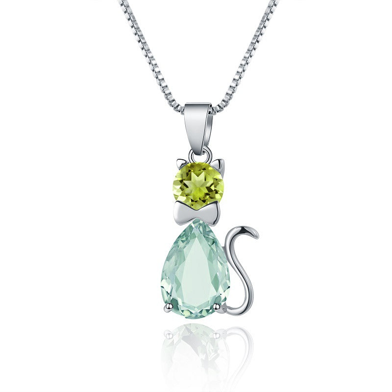 Catrine - Pear Cut Natural Green Amethyst Unique Necklace