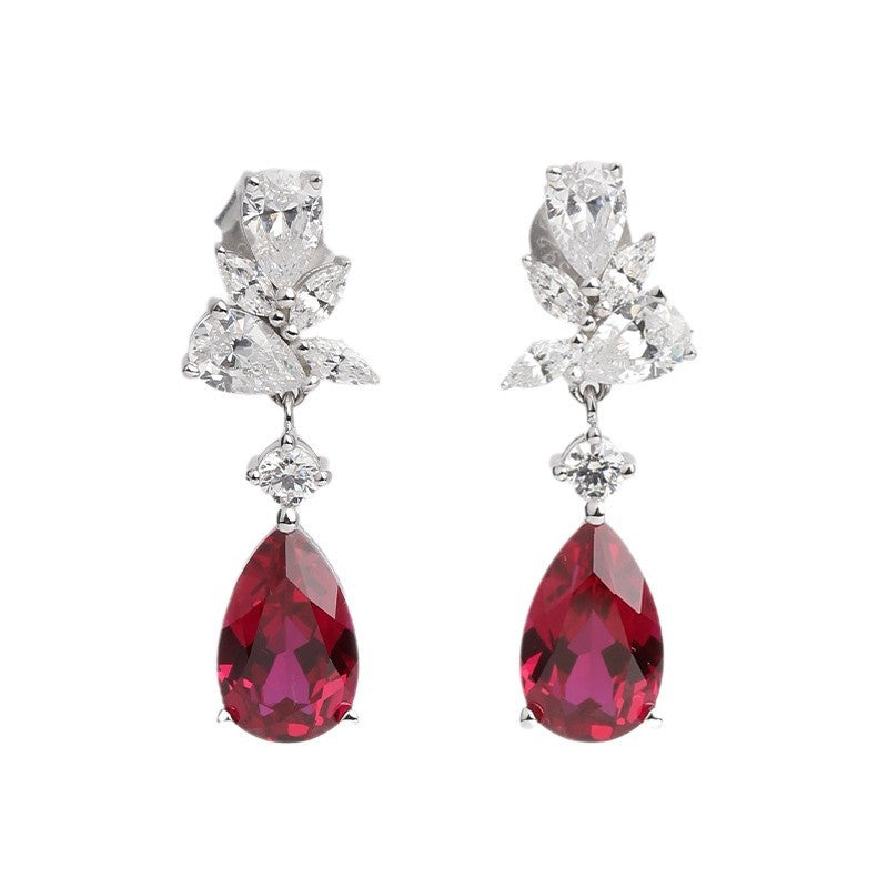 10K/14K 3ct Pear Cut Lab Ruby & Moissanite Drop Earrings Unique Choices Wedding Earrings
