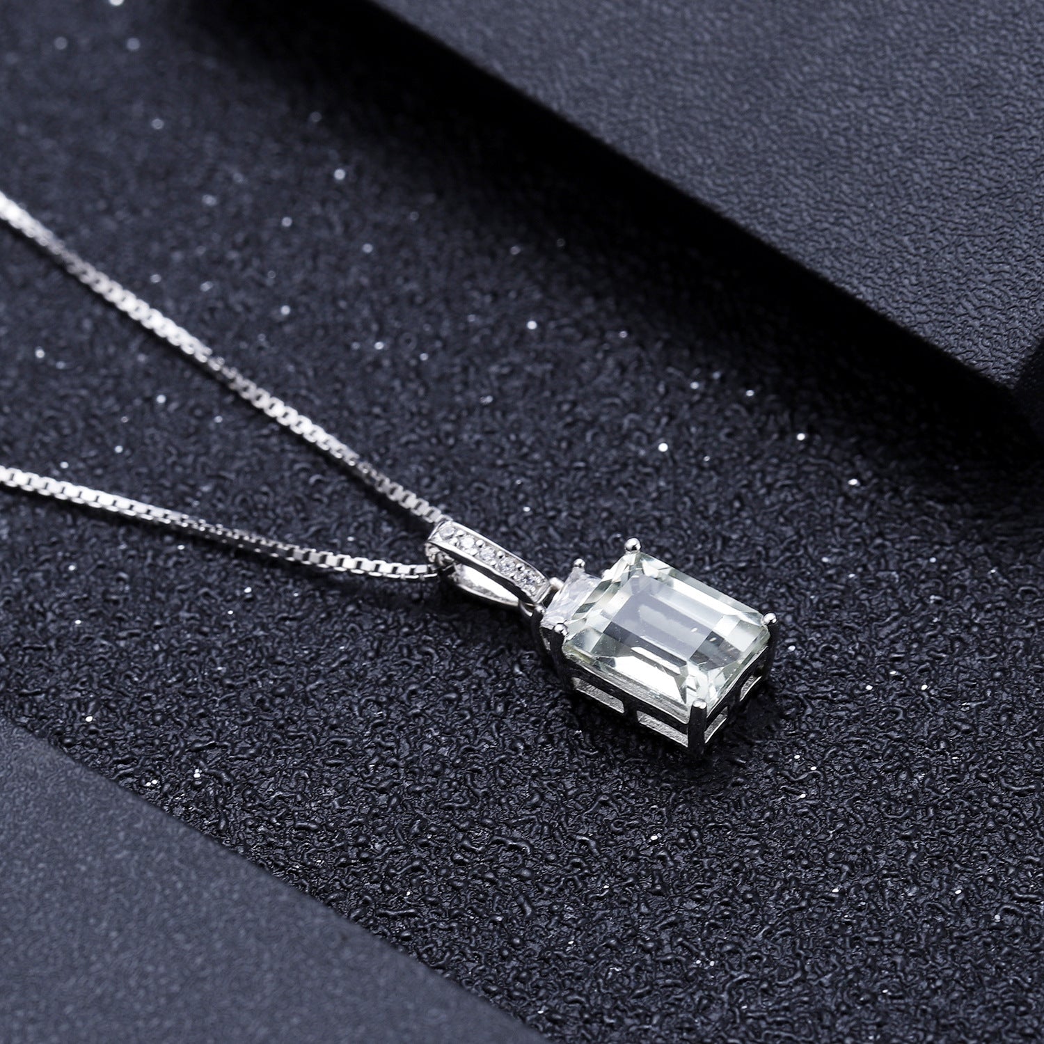 AquaCrest- Emerald Cut Natural Green Amethyst Minimalist Classic Necklace