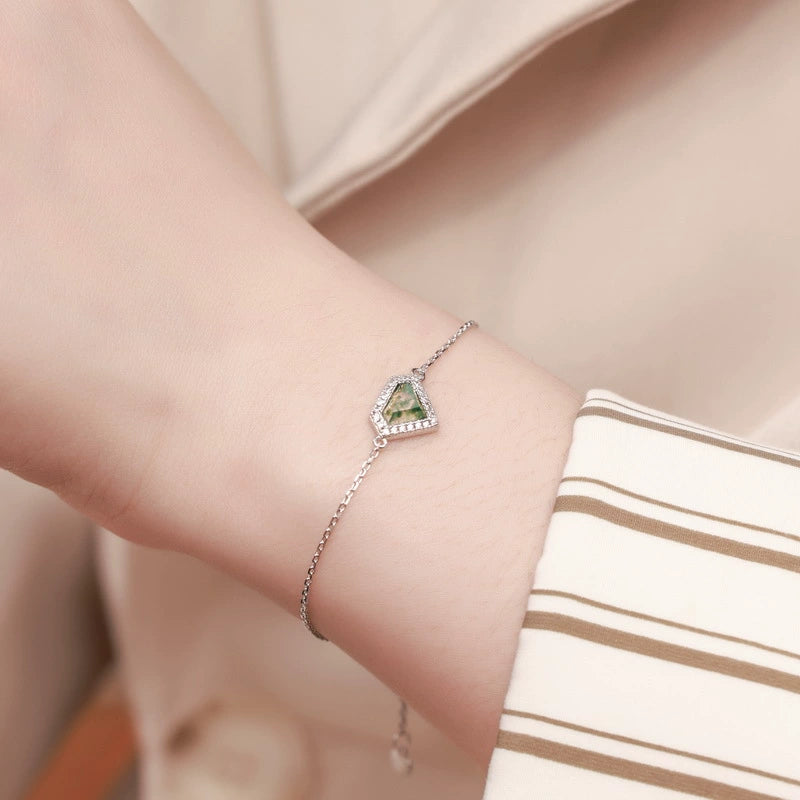 "Ivy" - Shield Cut Moss Agate Halo Bracelet