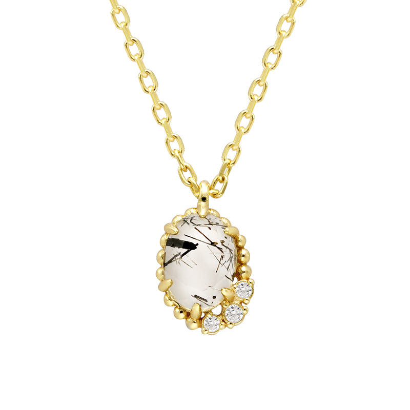 Melora - Oval Cut Black Rutilated Quartz Vintage Necklace
