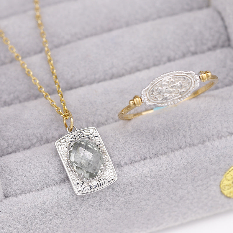 LunaTear - Oval Cut Natural Green Amethyst Victorian Vintage Necklace