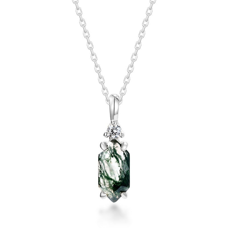 Fern - Hexagon Cut  Moss Agate Classic Necklace