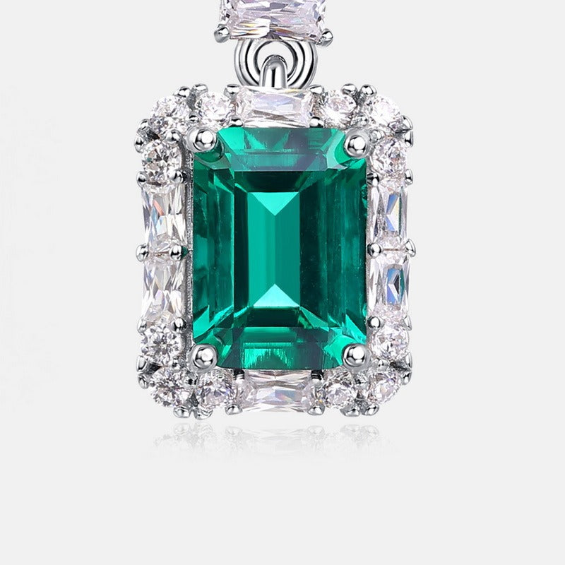 Emerald Cut Lab Emerald Halo Drop Earrings