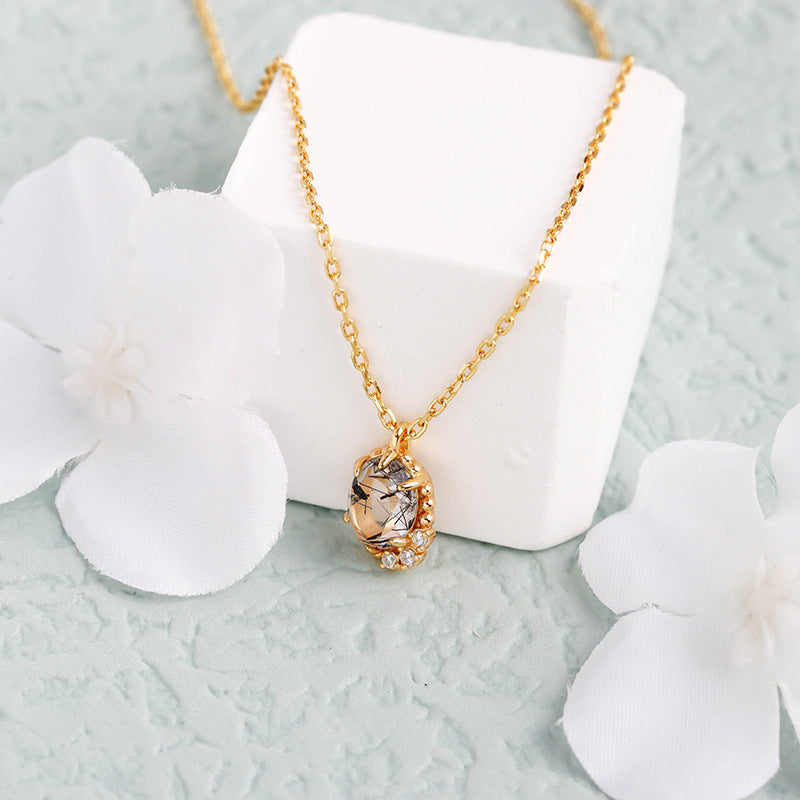 Melora - Oval Cut Black Rutilated Quartz Vintage Necklace