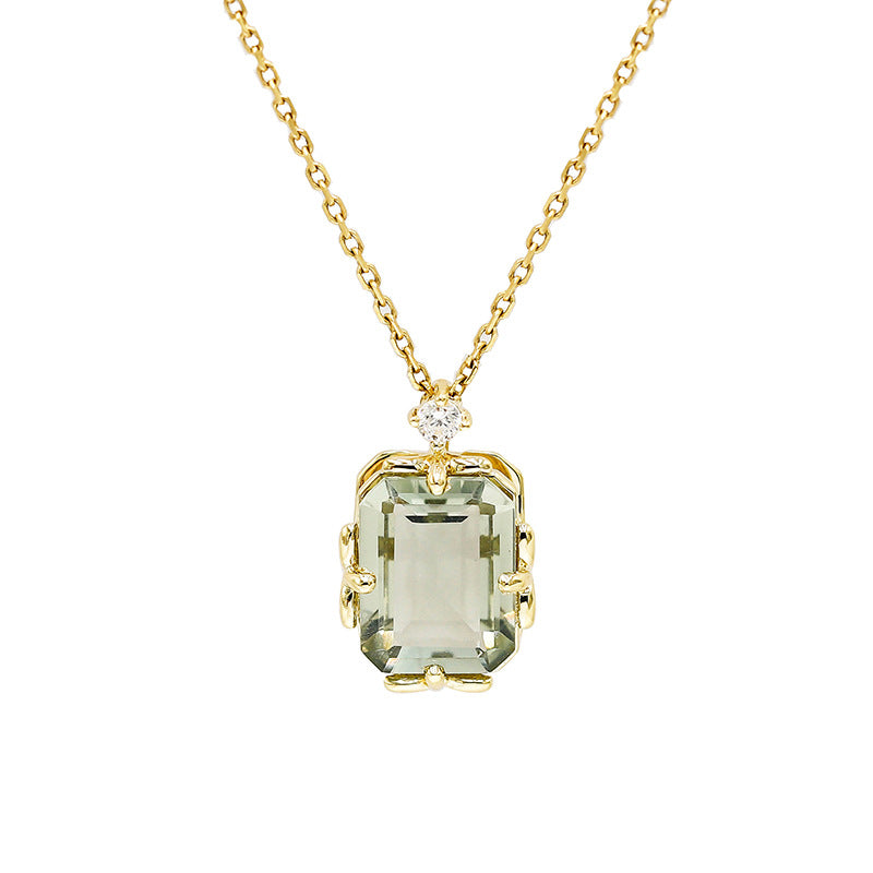 Aquaera - Emerald Cut Natural Green Crystal Minimalist Classic Necklace