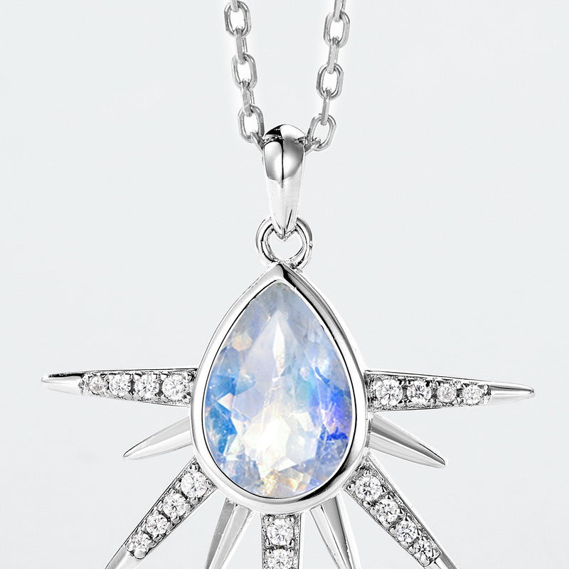 Pear Cut Colorful Moonstone Galaxy Pendant Necklace