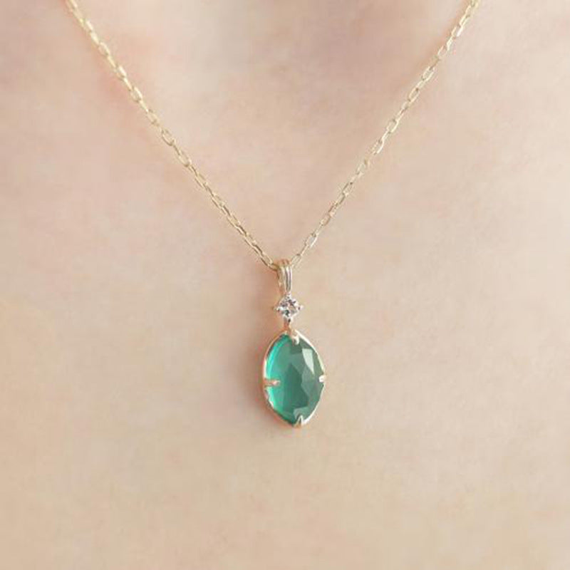 Halcyon - Marquise Cut Green Agate Minimalist Classic Necklace