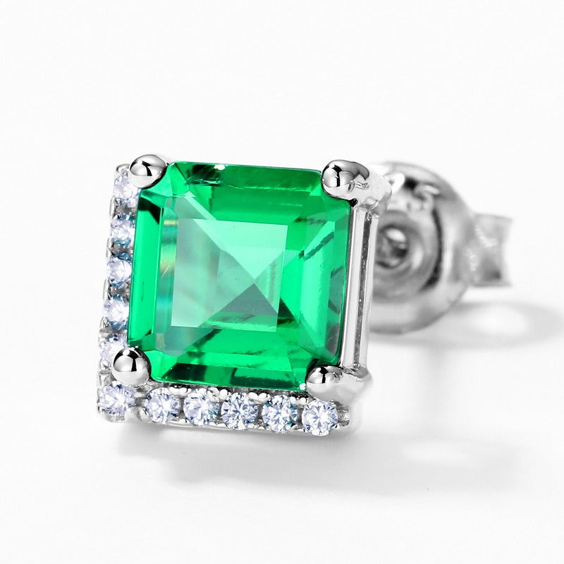 Princess Cut Lab Emerald Classic Minimalist Earrings