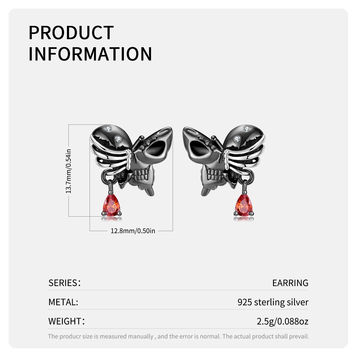 Gothic Skull Butterfly Cubic Zirconia Earrings Unique Choices Black Gold Plated Earrings