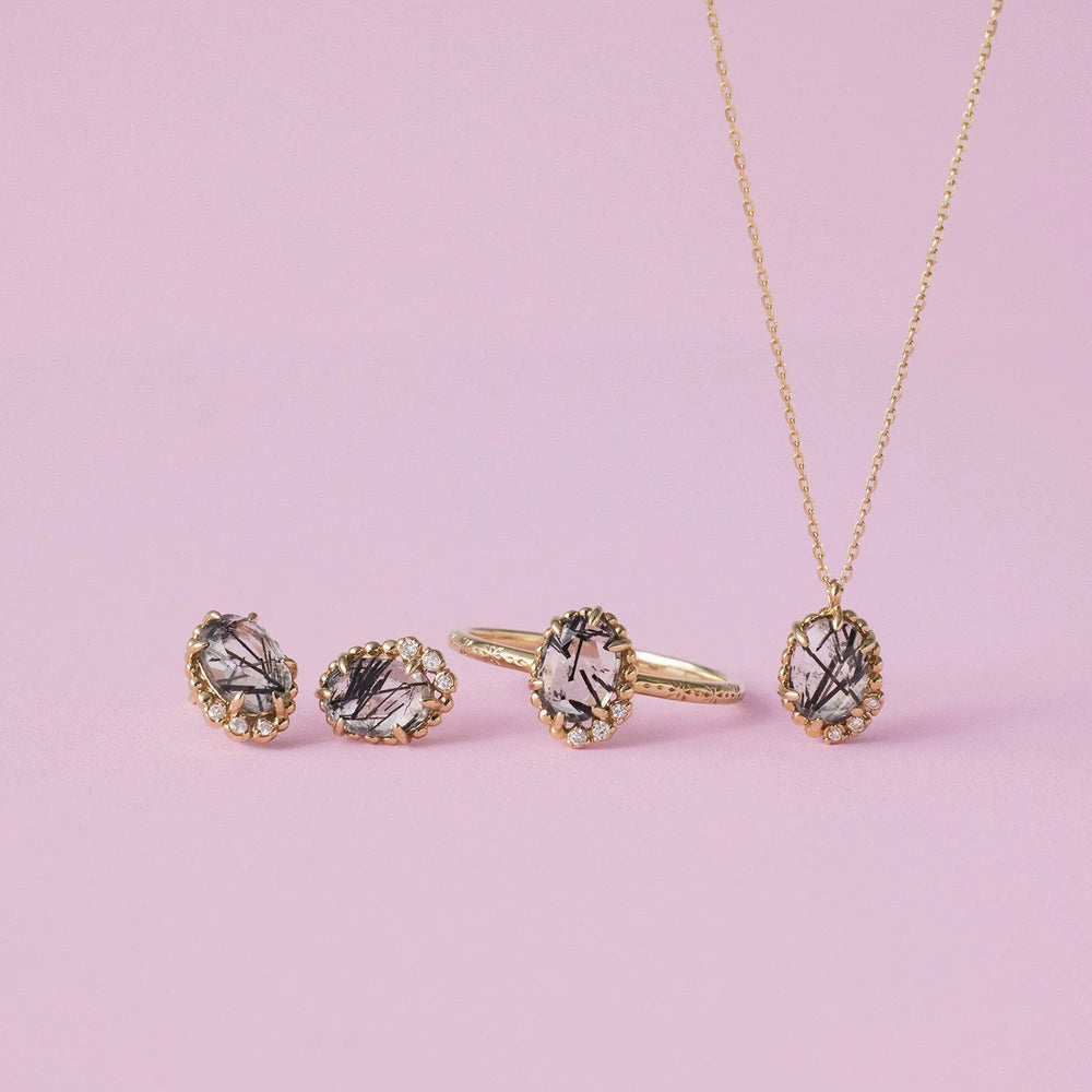 Melora - Oval Cut Black Rutilated Quartz Vintage Necklace