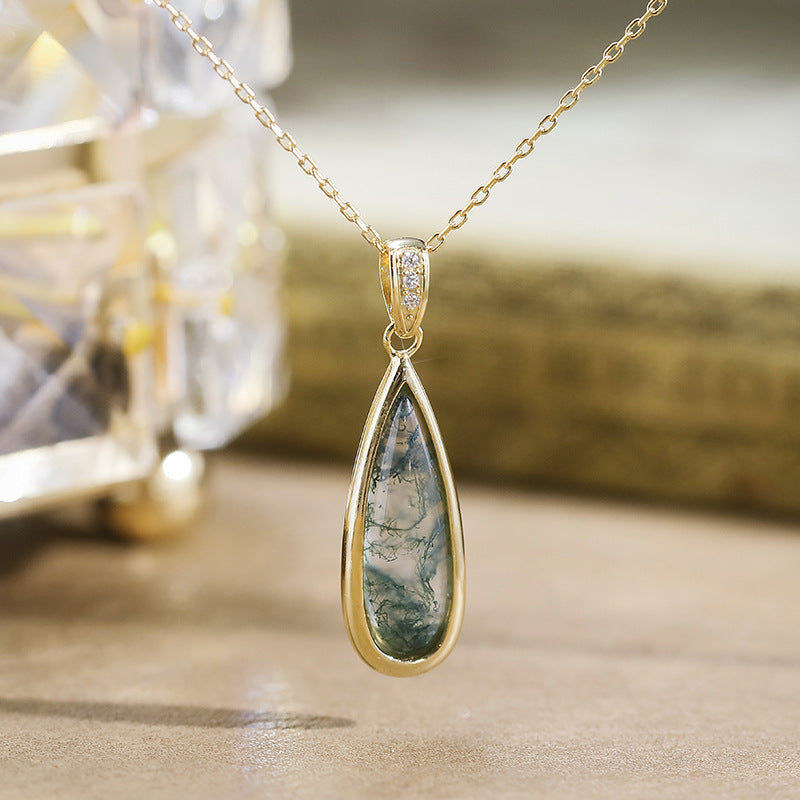 Willow - Drop Cut Moss Agate Classic Necklace Pendant